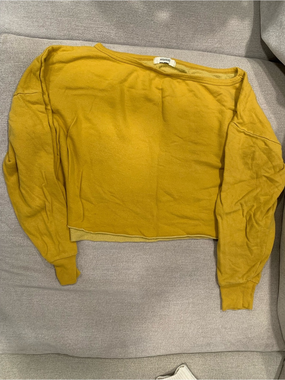 Womn Yellow Cropped Long Sleeve Top